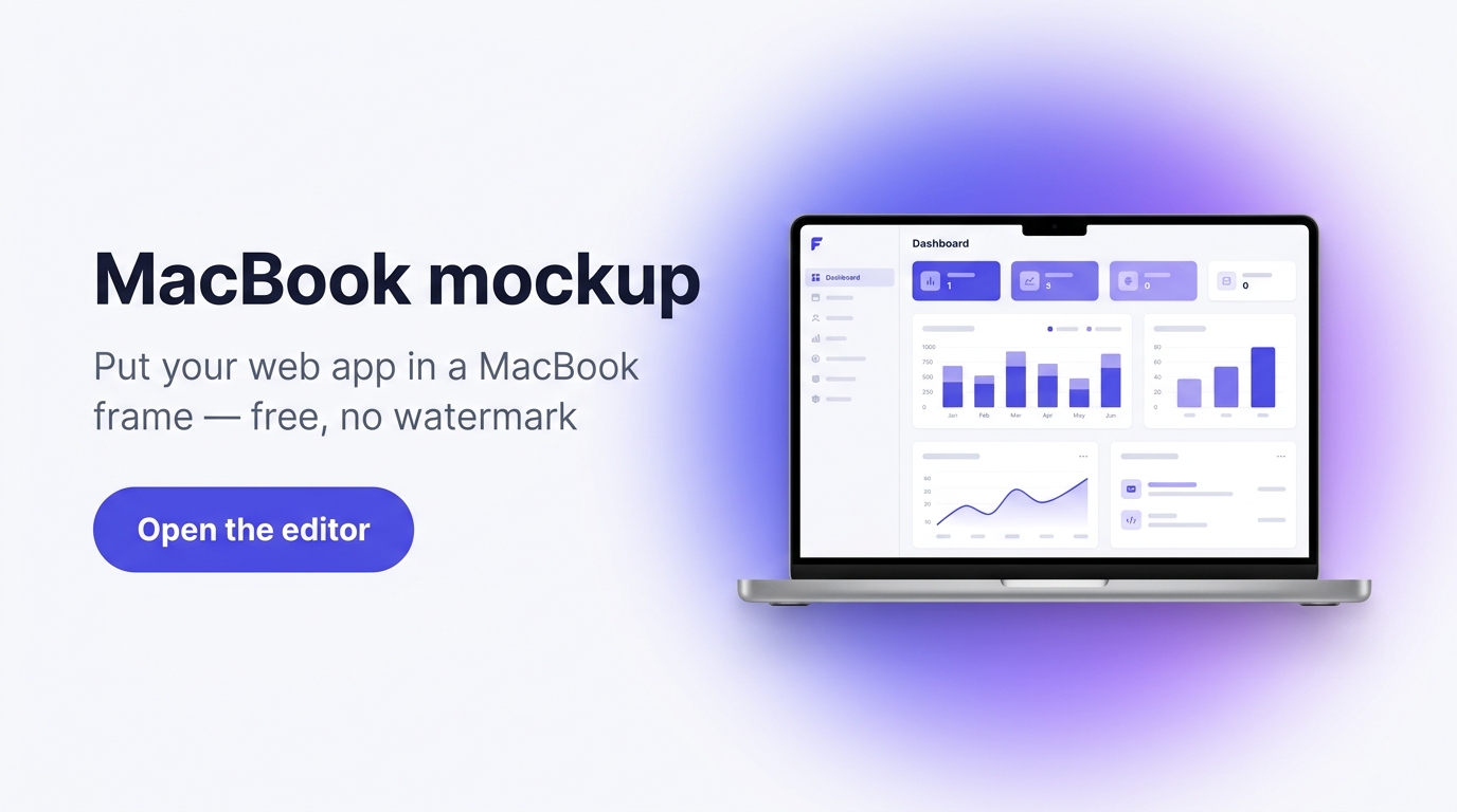 MacBook mockup with a SaaS product demo video on screen